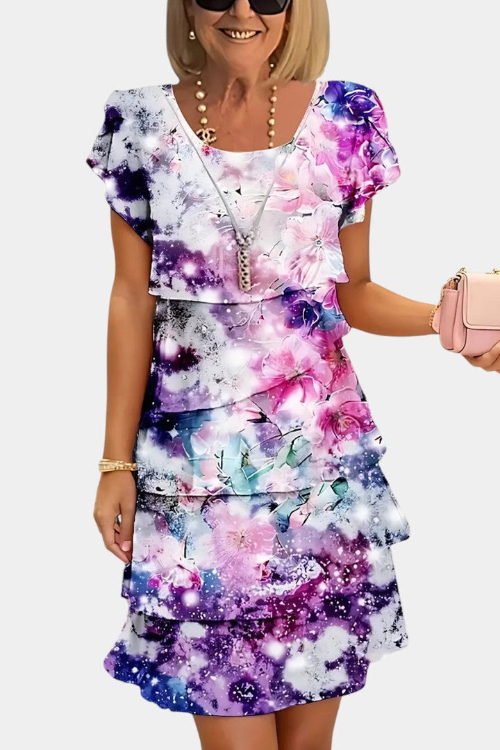 Tamara | Vestido de Raso Floral en Capas