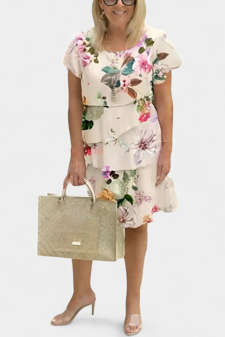 Tamara | Vestido de Raso Floral en Capas