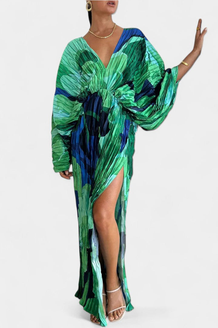 Rebecca | Vestido Maxi Cortado con Pliegues