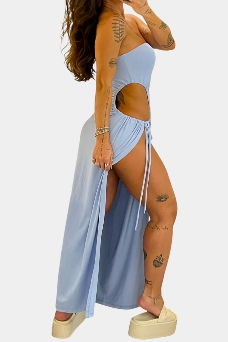 Teuta | Vestido Sin Tirantes con Lazo Lateral y Abertura Alta