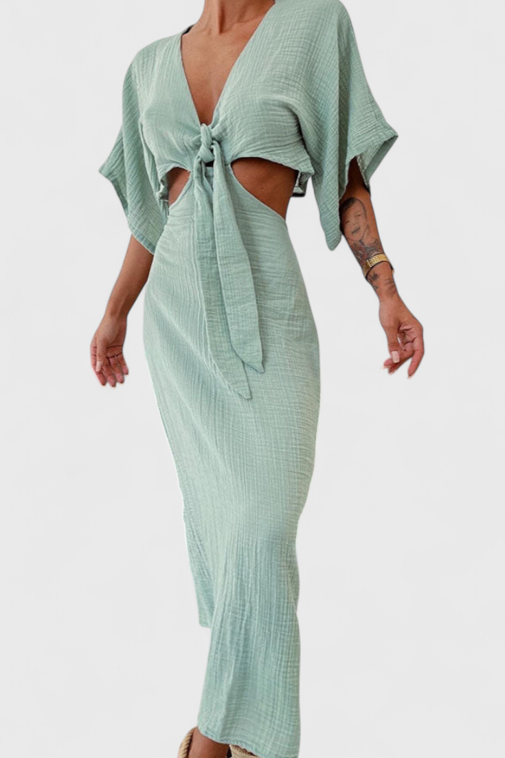 Myra | Vestido Fluido con Lazo Frontal y Cut-Outs
