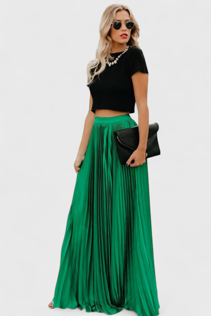 Mila | Falda Larga Plisada de Talle Alto
