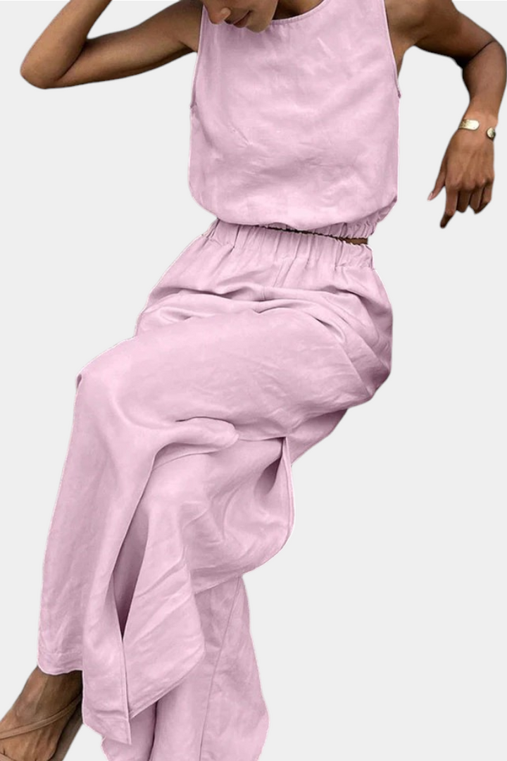 Portia | Conjunto de Algodón y Lino con Abertura Lateral