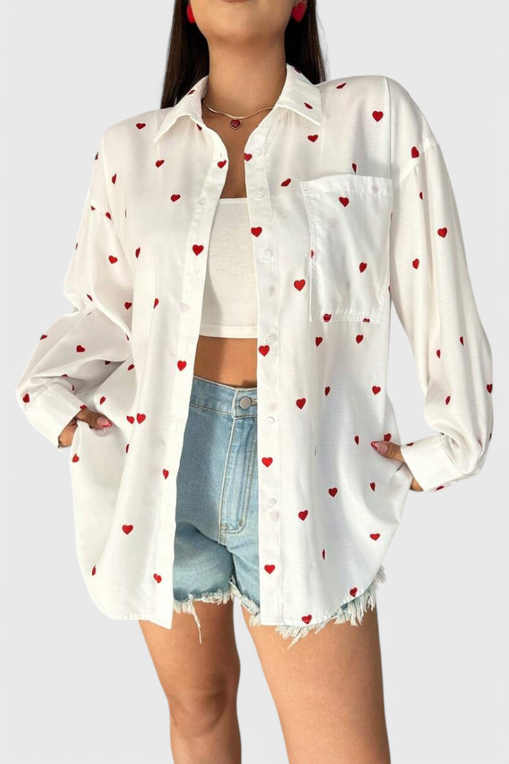 Rhiannon | Blusa de Algodón Bordada con Corazones