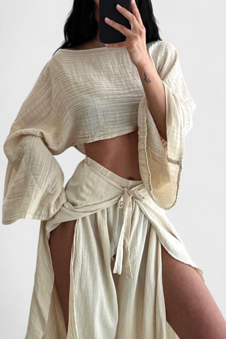 Elsie | Conjunto Fluido con Kimono y Pantalón Cruzado