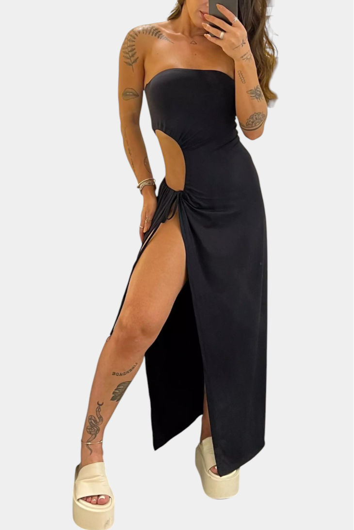 Teuta | Vestido Sin Tirantes con Lazo Lateral y Abertura Alta