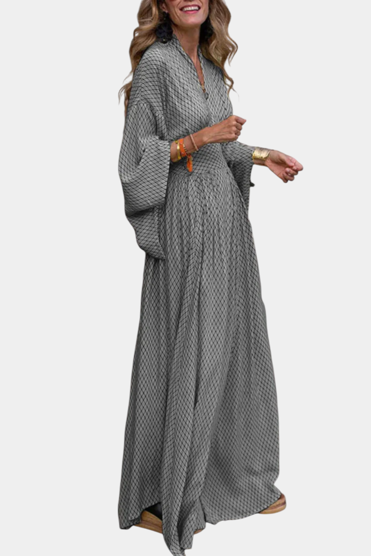 Anelia | Vestido Maxi Geométrico con Escote en V