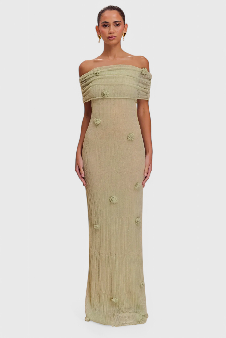 Barbara | Vestido Maxi de Punto Off-Shoulder