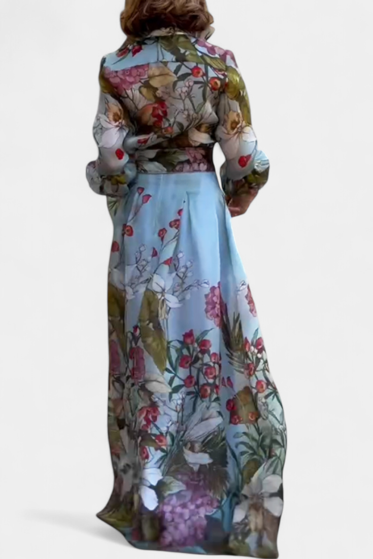 Sanne | Conjunto Elegante Estampado de Camisa y Pantalón Fluido