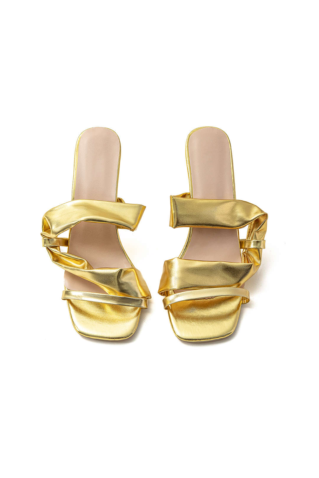 Cuora | Sandalias de tacón alto con punta cuadrada arrugada metálica