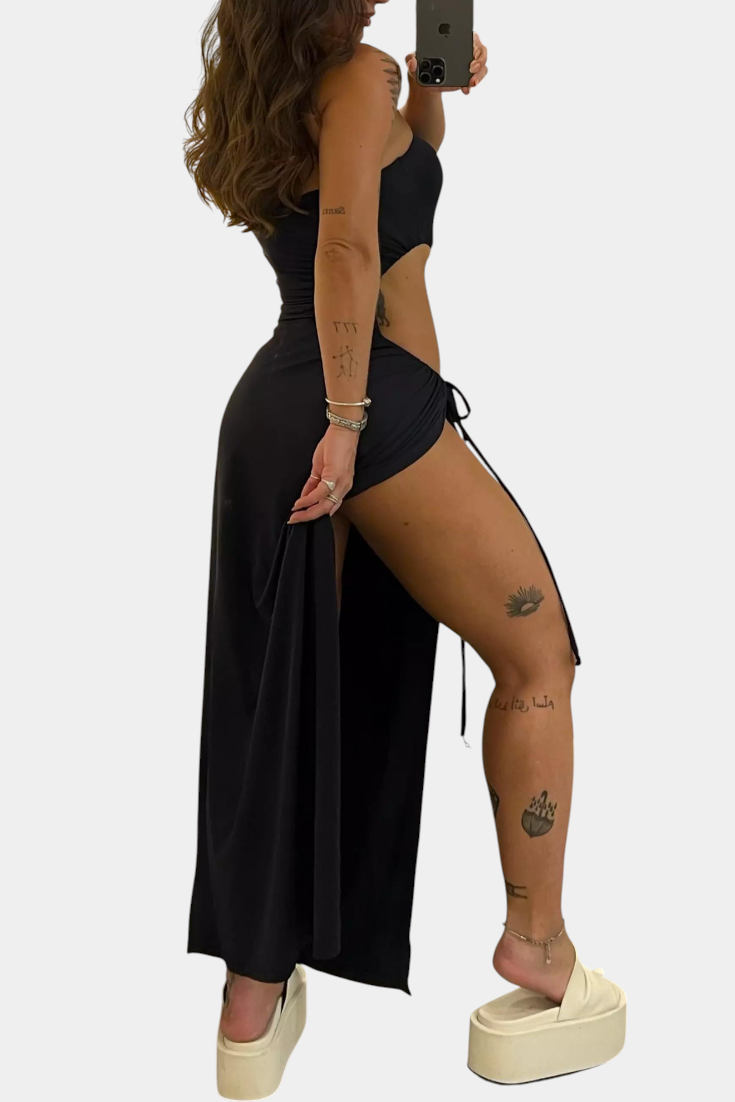 Teuta | Vestido Sin Tirantes con Lazo Lateral y Abertura Alta