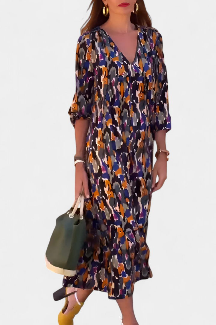 Teodora | Vestido Retro Impreso con Escote en V