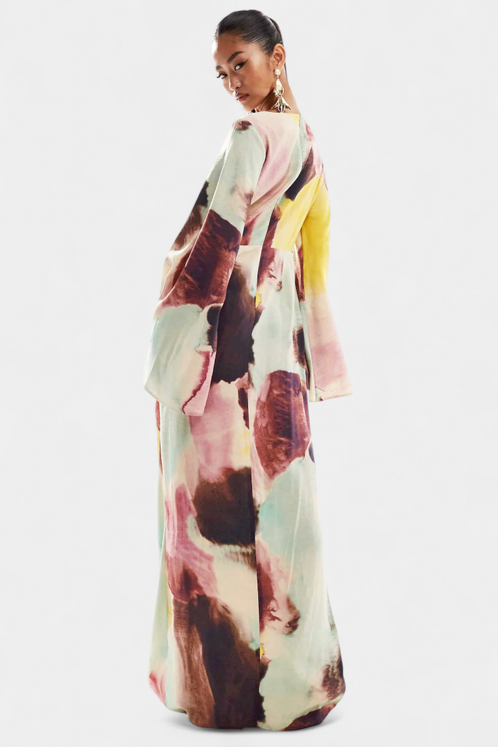 Dana | Vestido Maxi de Acuarela con Frontal Torcido