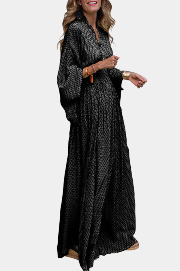 Anelia | Vestido Maxi Geométrico con Escote en V