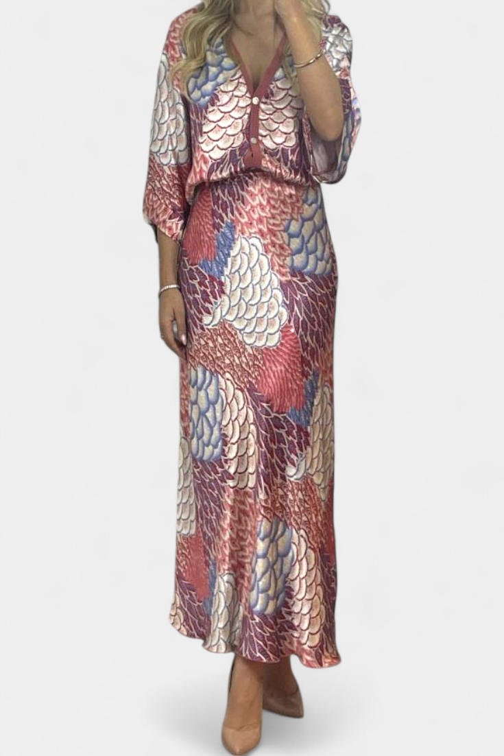 Shae | Conjunto Suave de Blusa y Falda de Cola de Pez Floral