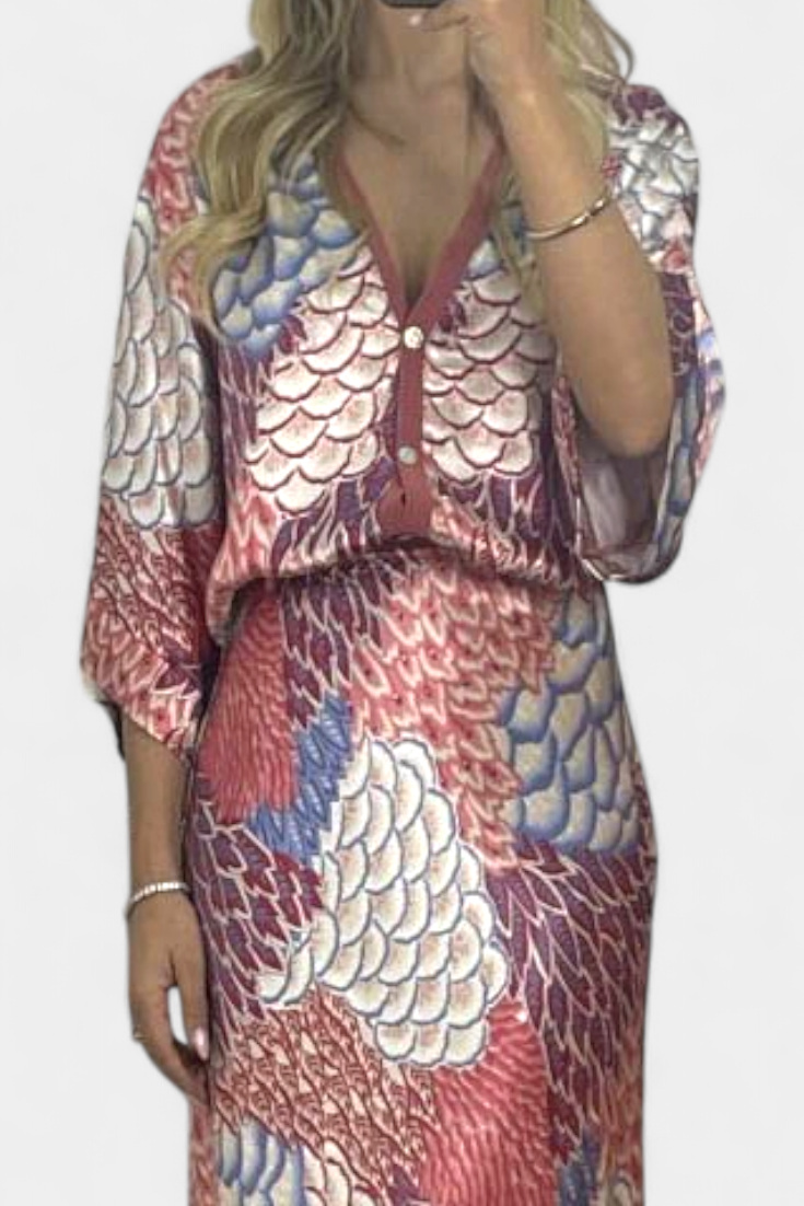 Shae | Conjunto Suave de Blusa y Falda de Cola de Pez Floral