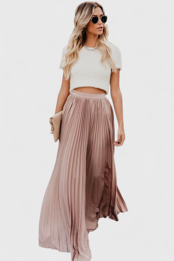 Mila | Falda Larga Plisada de Talle Alto