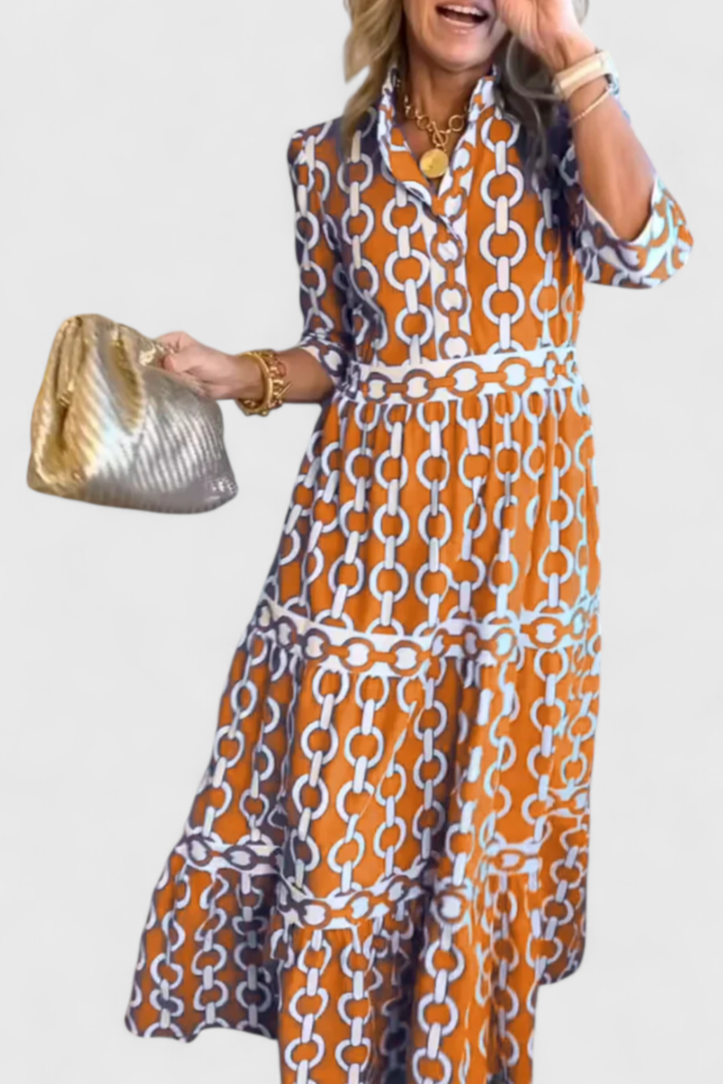 Casilda | Vestido Midi con Estampado de Cadenas