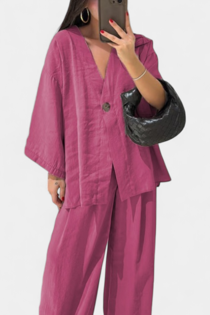 Eli | Conjunto Casual Suave de Top con Cuello en V y Pantalones