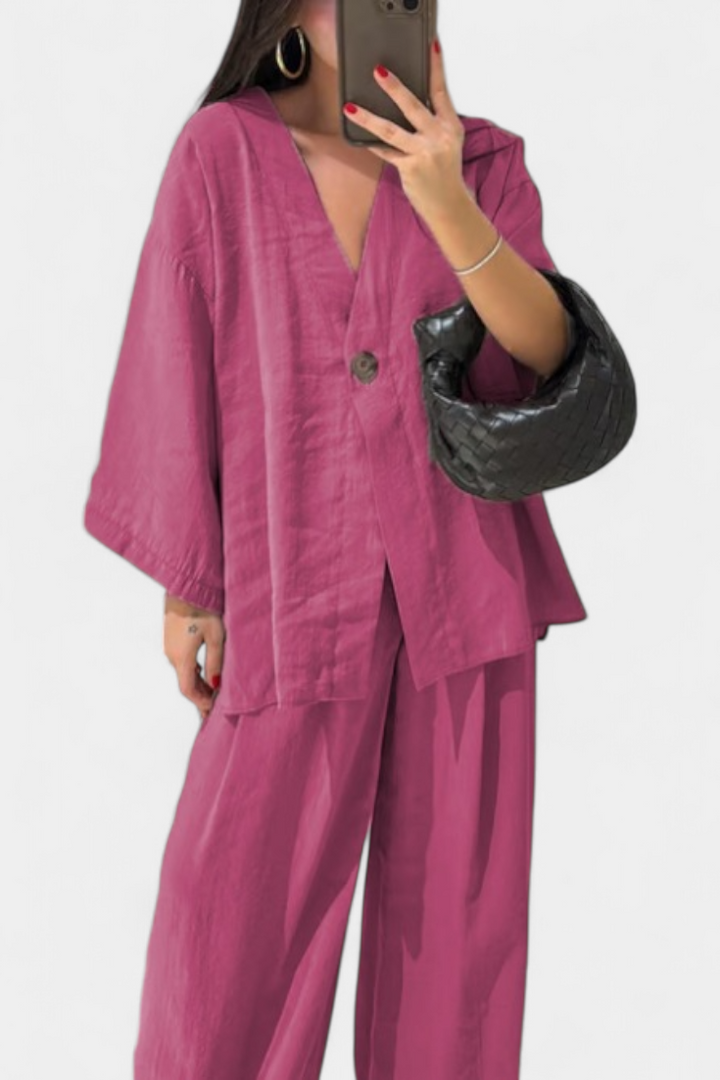 Eli | Conjunto Casual Suave de Top con Cuello en V y Pantalones