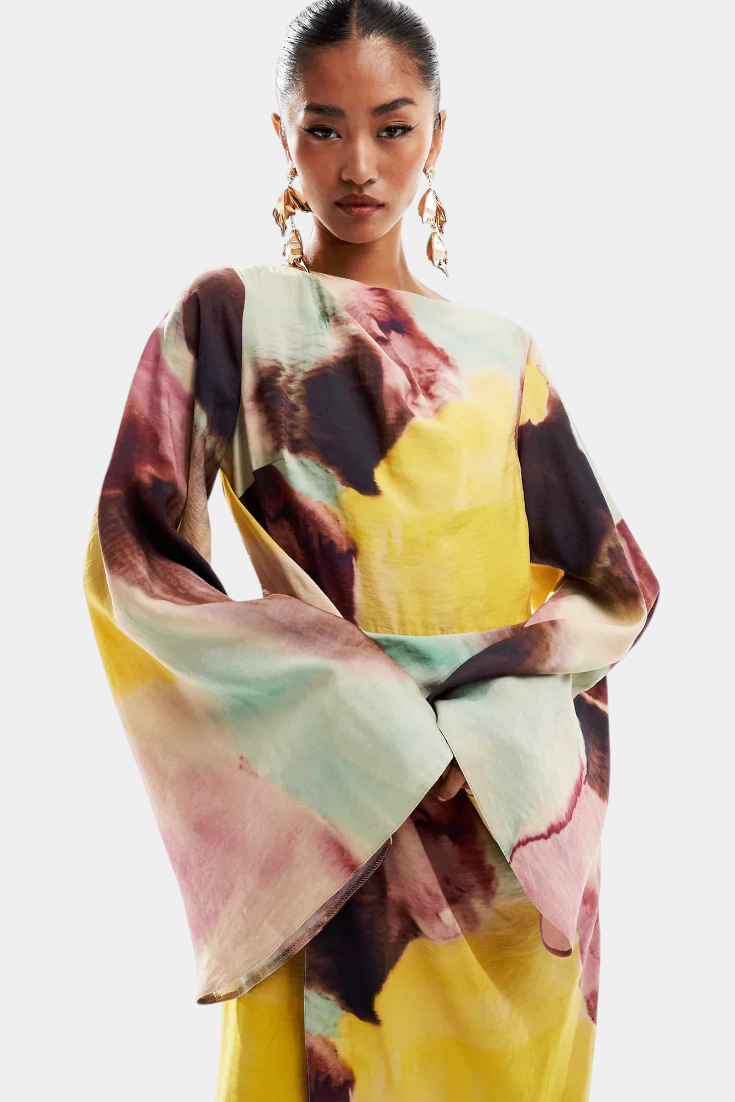 Dana | Vestido Maxi de Acuarela con Frontal Torcido