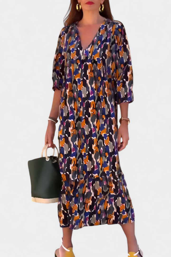 Teodora | Vestido Retro Impreso con Escote en V