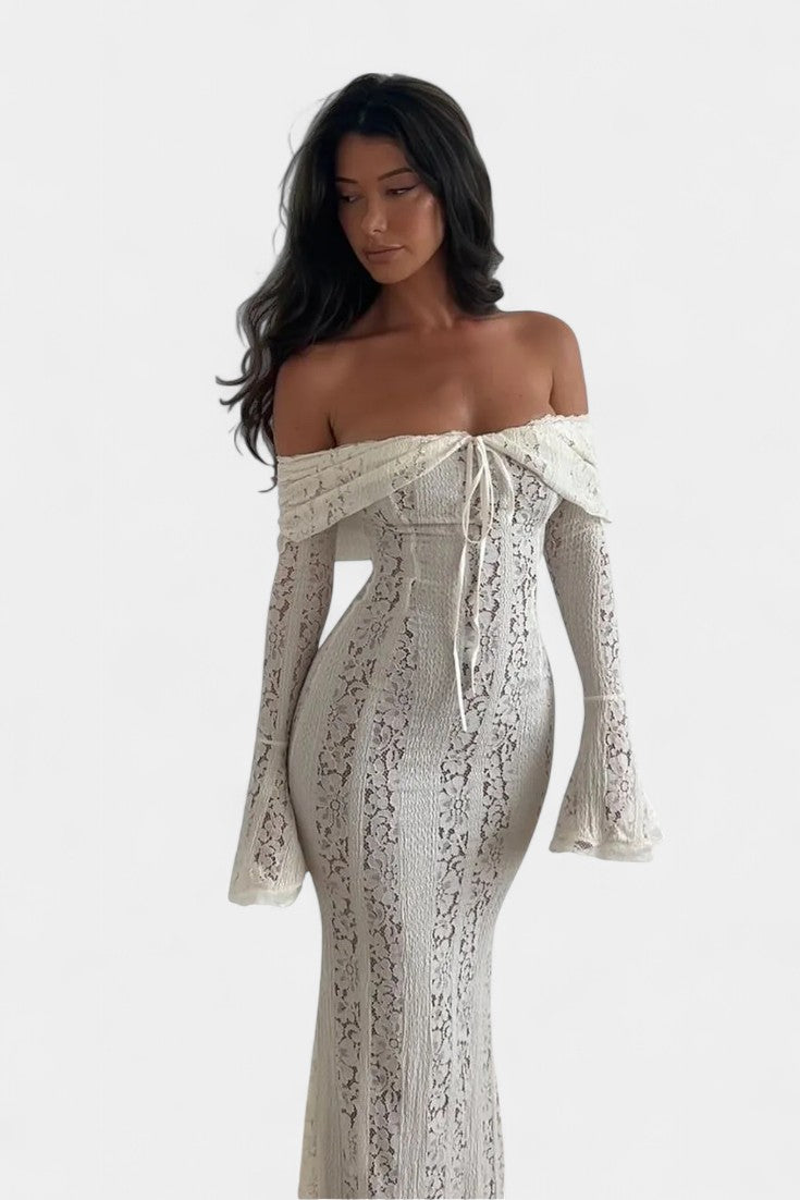 Rosalie | Vestido Maxi Off-Shoulder de Encaje