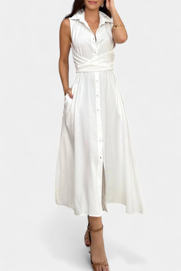 Meryl | Vestido Midi de Estilo Camisa con Botones