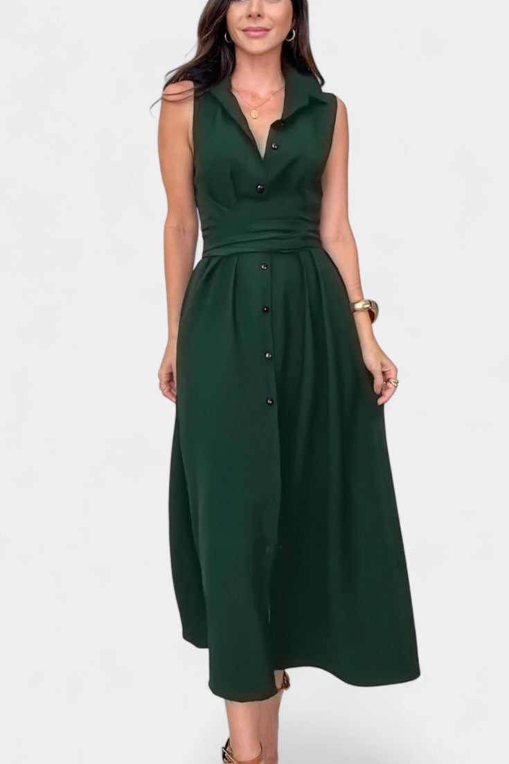 Meryl | Vestido Midi de Estilo Camisa con Botones