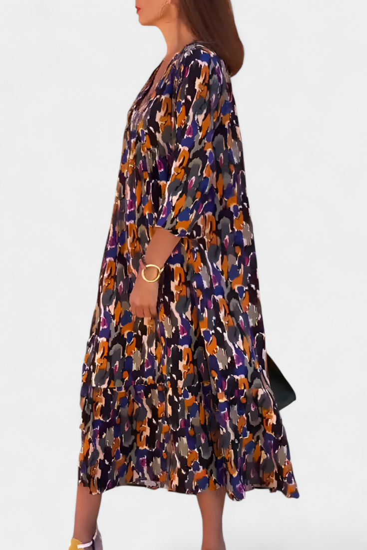 Teodora | Vestido Retro Impreso con Escote en V