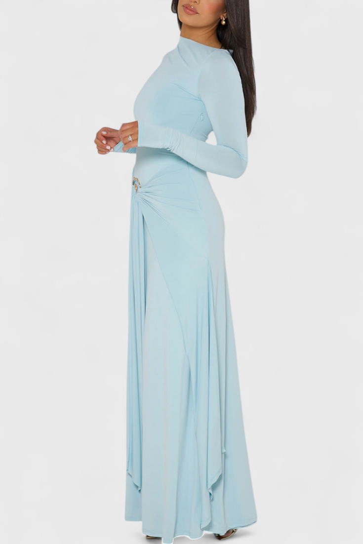 Fátima | Vestido Ajustado Plisado con Detalles Metálicos