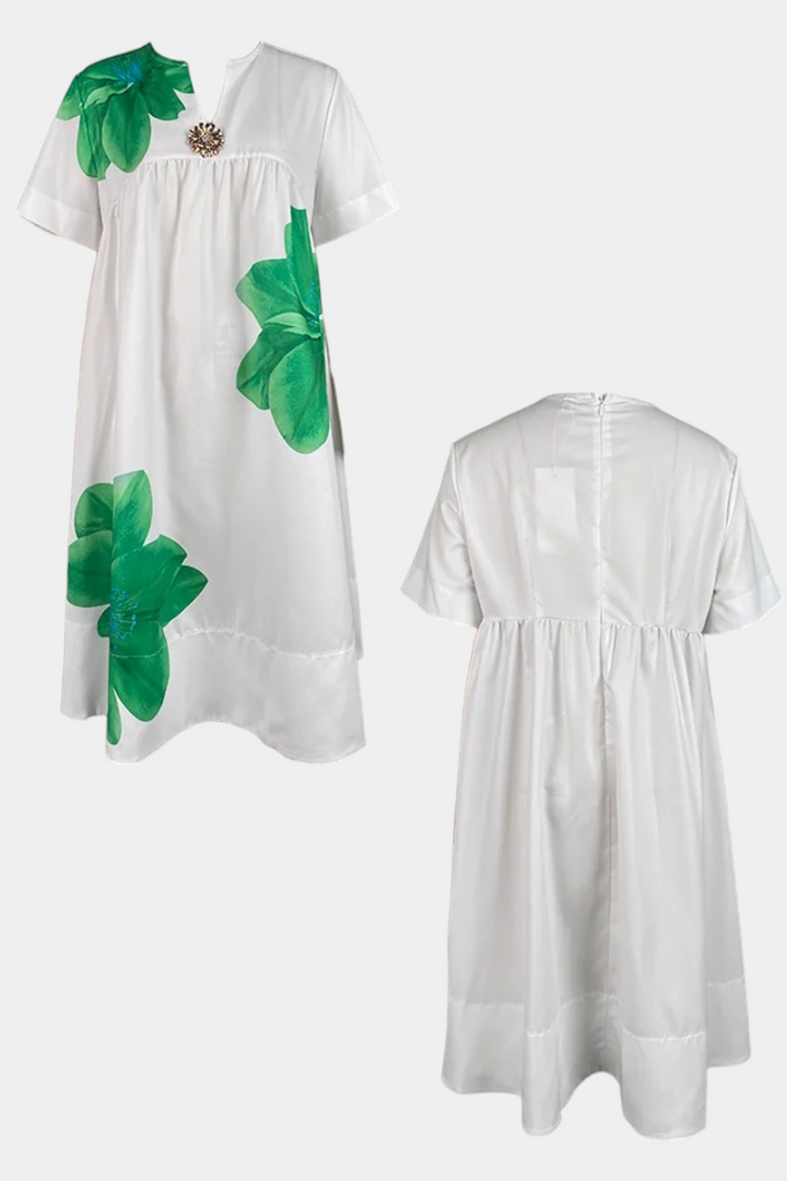 Yulia | Vestido Midi Floral con Pliegues y Escote en V