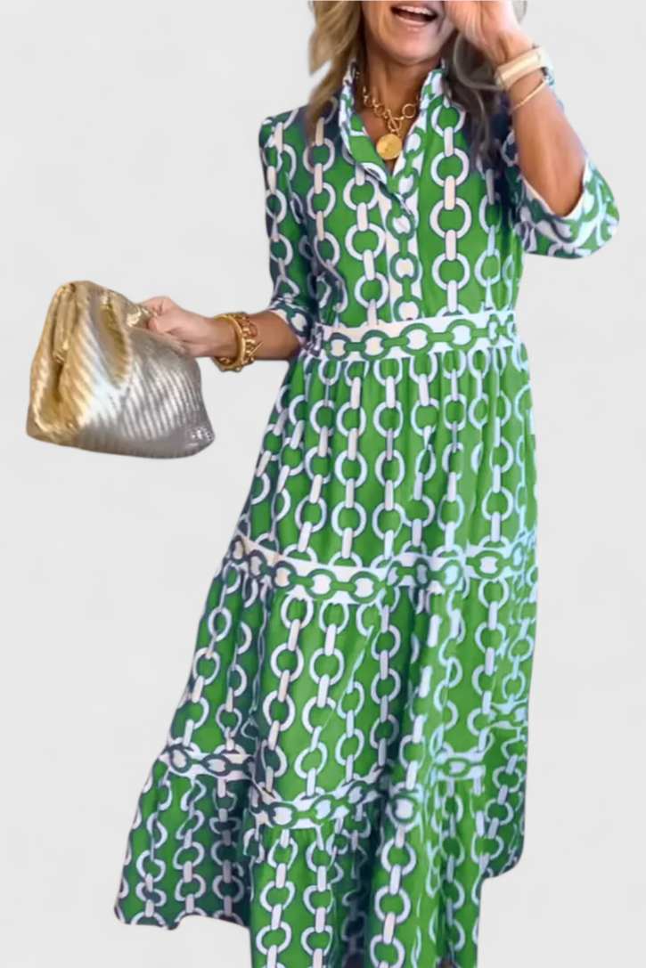 Casilda | Vestido Midi con Estampado de Cadenas