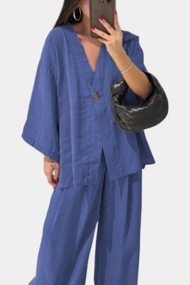 Eli | Conjunto Casual Suave de Top con Cuello en V y Pantalones