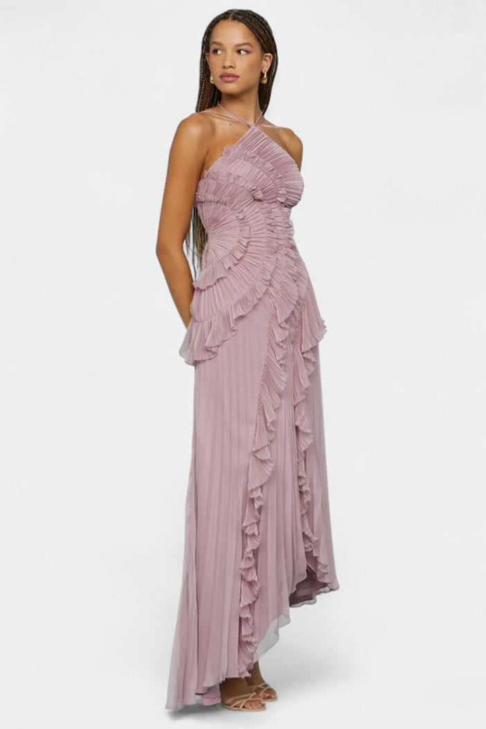 Bia | Vestido de Halter con Volantes Plisados
