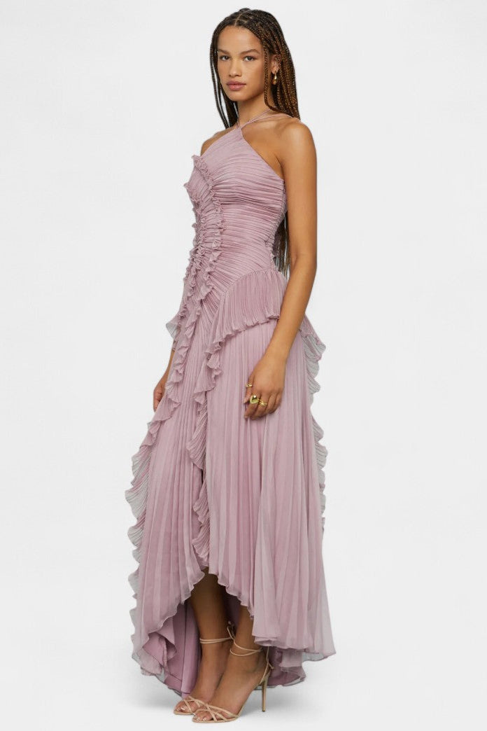 Bia | Vestido de Halter con Volantes Plisados