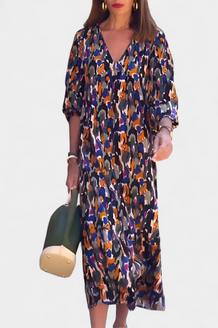 Teodora | Vestido Retro Impreso con Escote en V