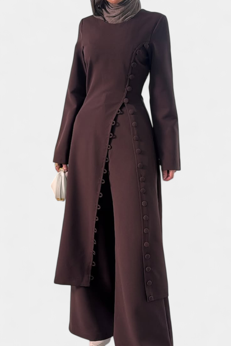 Melissa | Conjunto Casual Suave de Blusa con Botones y Pantalones Largos