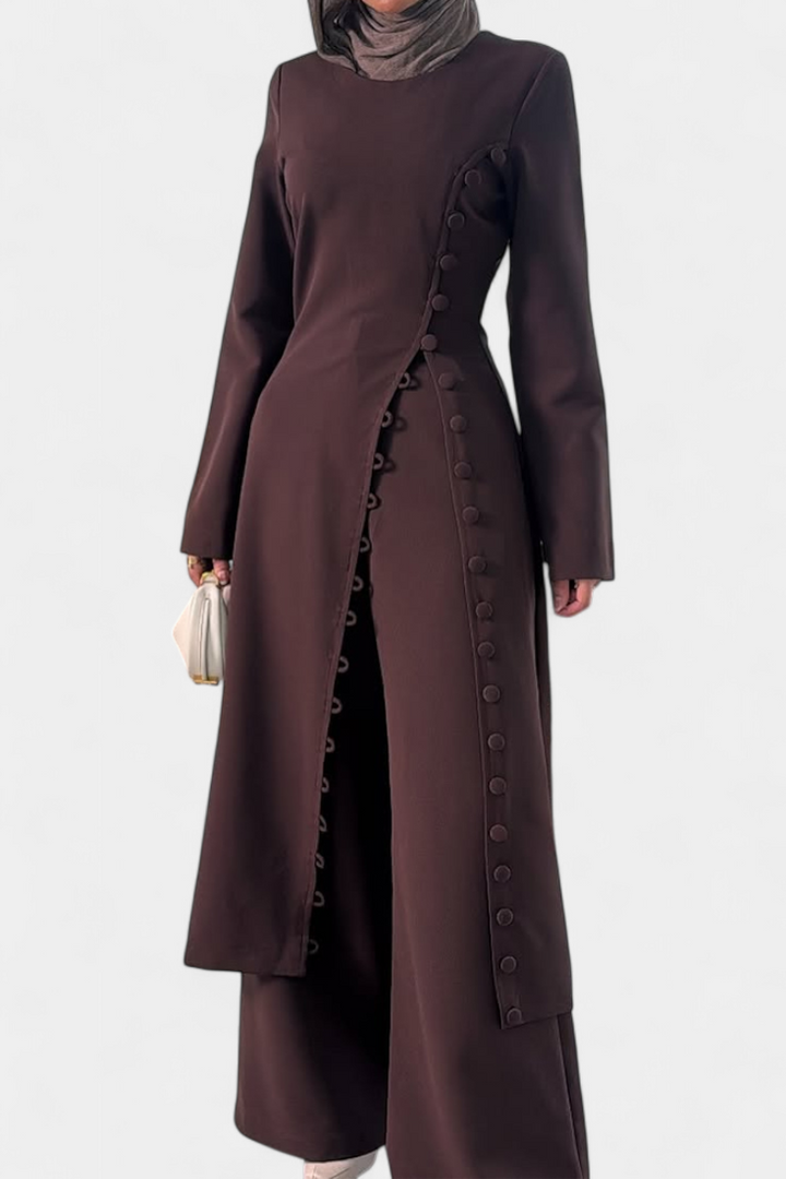 Melissa | Conjunto Casual Suave de Blusa con Botones y Pantalones Largos