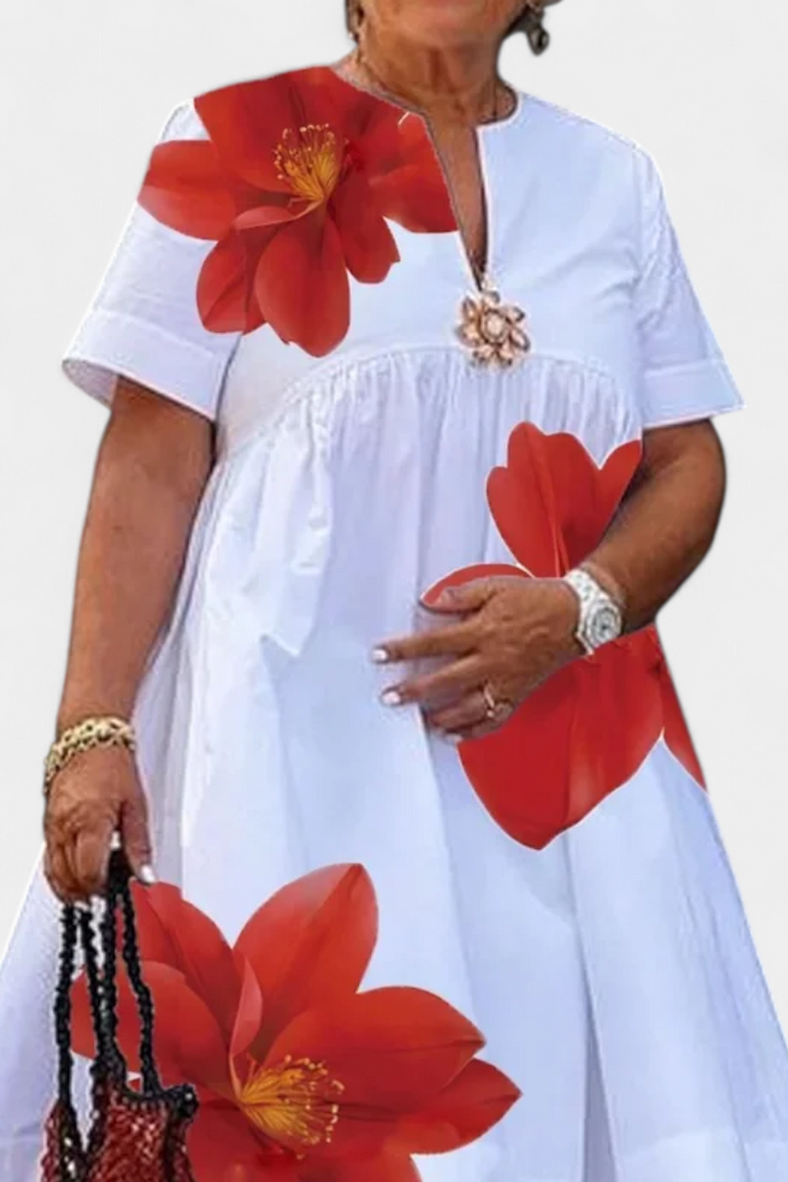 Yulia | Vestido Midi Floral con Pliegues y Escote en V