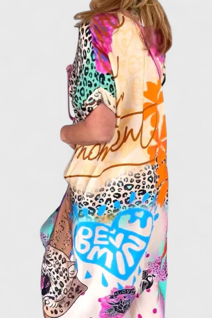 Gala | Vestido Boho Casual con Estampado de Leopardo y Escote en V