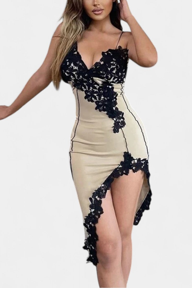 Diana | Vestido Midi de Panel de Encaje Asimétrico