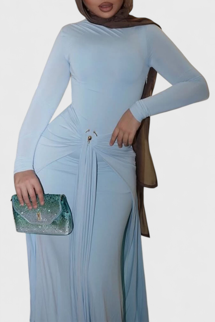 Fátima | Vestido Ajustado Plisado con Detalles Metálicos