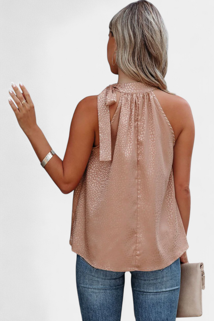 Adela | Top sin Mangas de Leopardo con Cuello Alto y Lazo