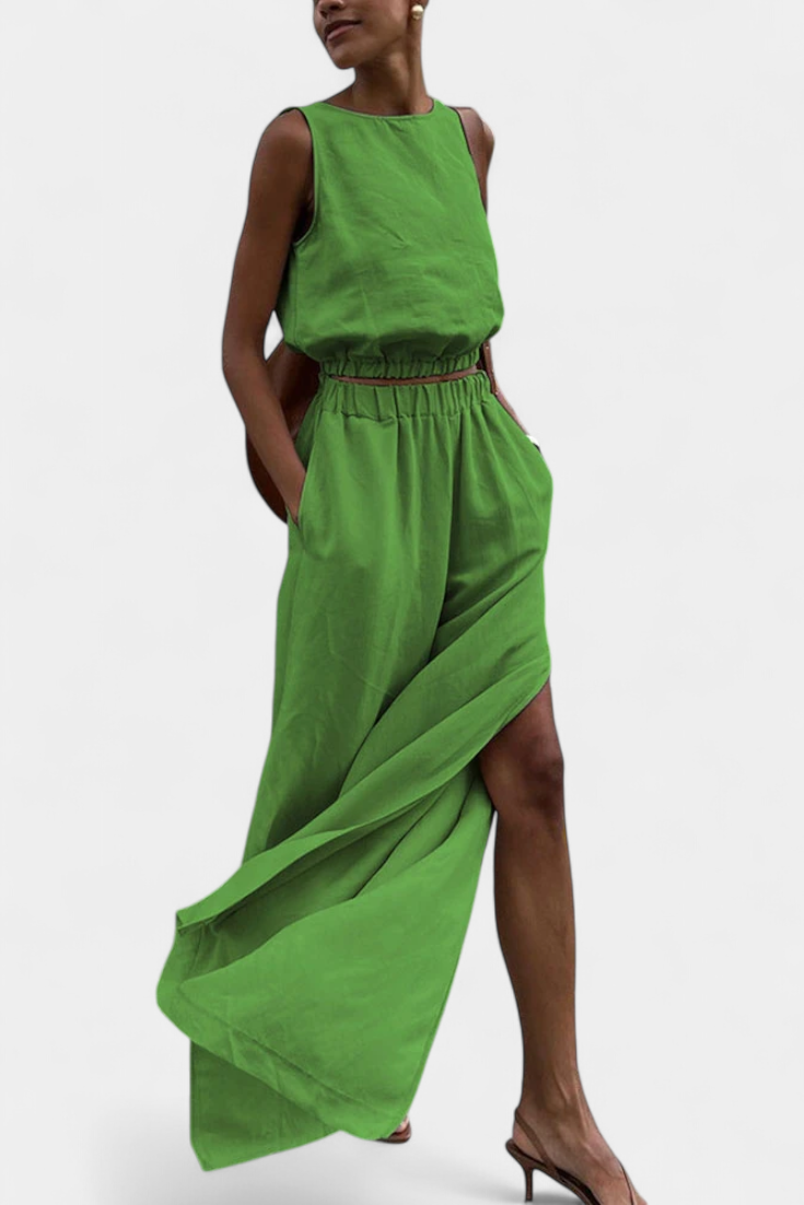 Portia | Conjunto de Algodón y Lino con Abertura Lateral