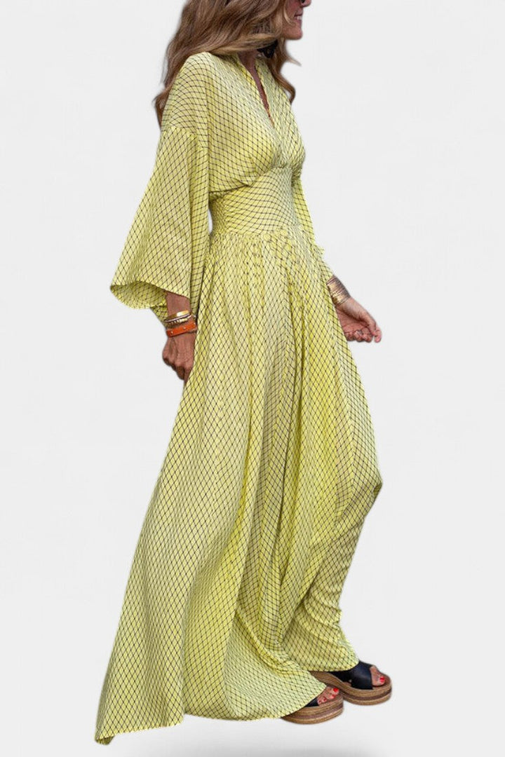 Anelia | Vestido Maxi Geométrico con Escote en V