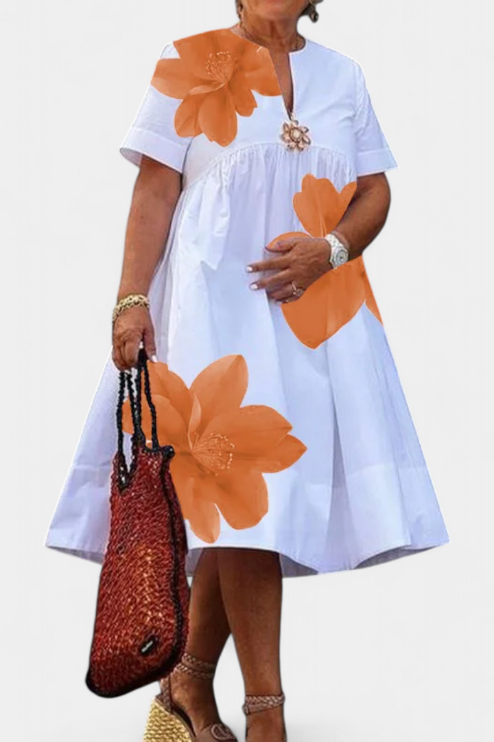 Yulia | Vestido Midi Floral con Pliegues y Escote en V