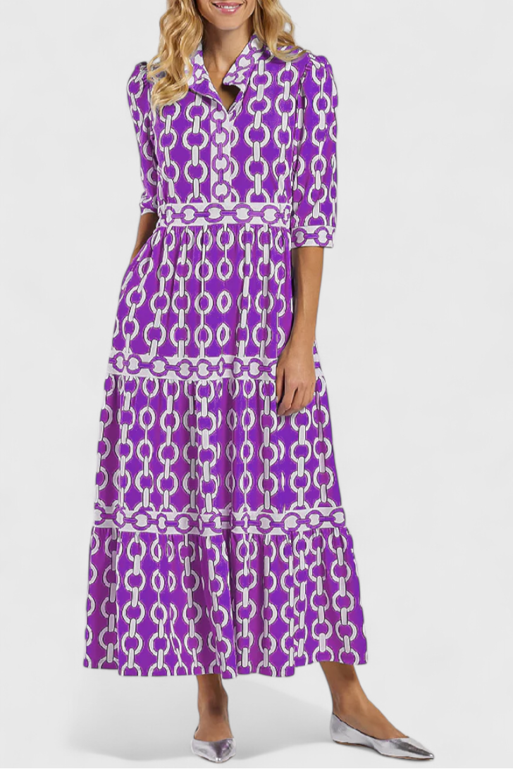 Casilda | Vestido Midi con Estampado de Cadenas