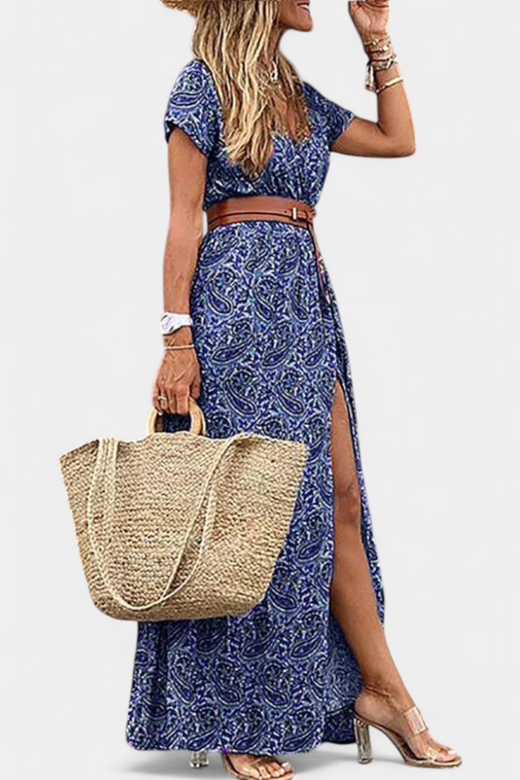 Anfisa | Vestido Boho de Verano con Cinturón y Escote en V