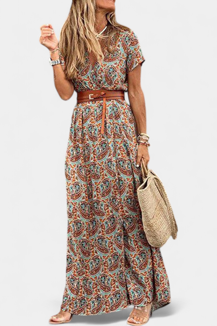 Anfisa | Vestido Boho de Verano con Cinturón y Escote en V